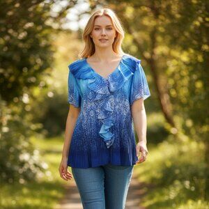 Ruffled Front Blouse with Silver Sparkles Size 2X